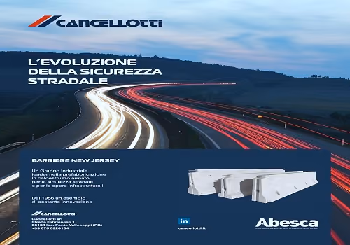 Pubblicità Cancellotti «L'evoluzione della sicurezza stradale» con barriere New Jersey
