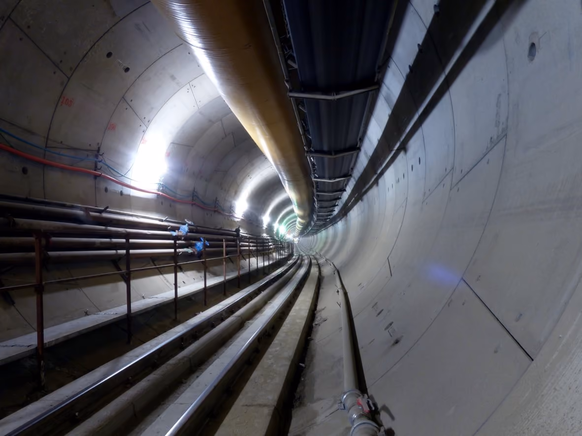 Galleria della metropolitana con rivestimento in conci prefabbricati e binari