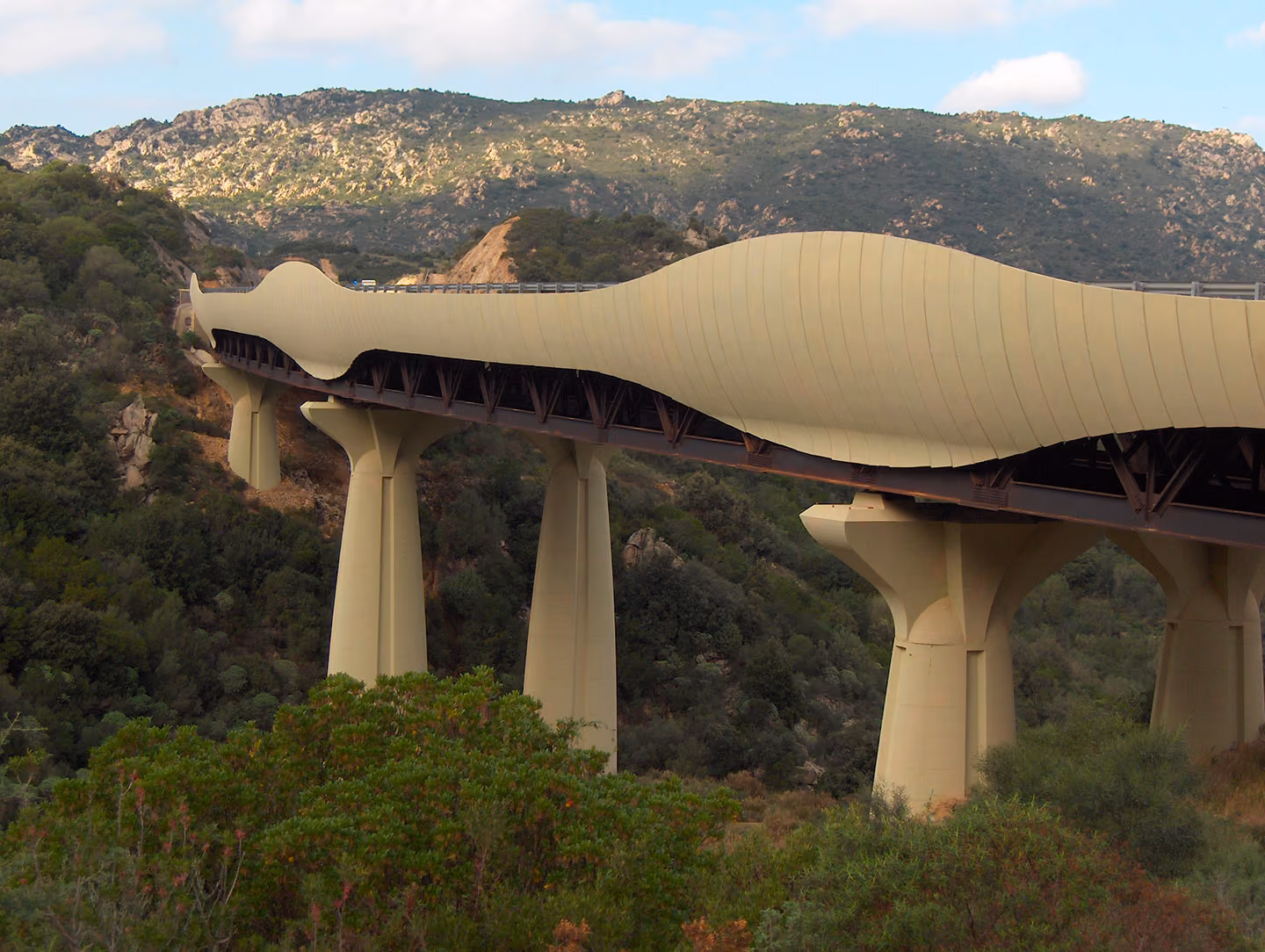 Viadotto curvo a sbalzo tra le colline