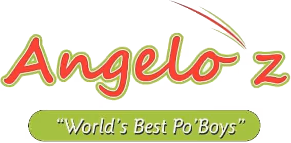 Angelo'z logo with tagline 'World's Best Po'Boys' in green and red colors.