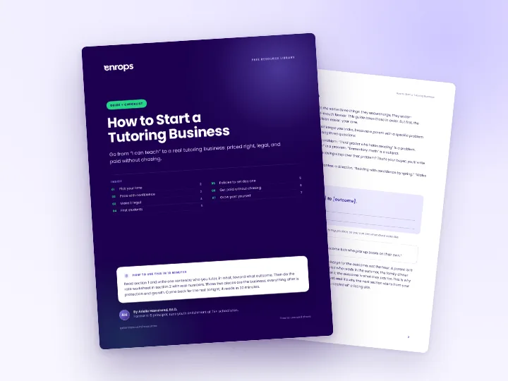 Cover and a sample page of How to Start a Tutoring Business