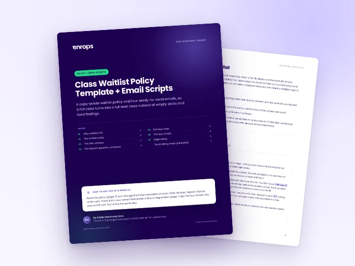 Cover and a sample page of the Waitlist Policy + Email Scripts
