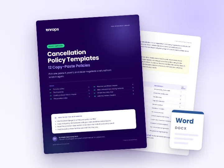 Cover and a sample page of the Cancellation Policy Templates