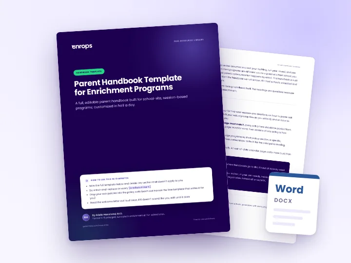 Cover and a sample page of the Parent Handbook Template