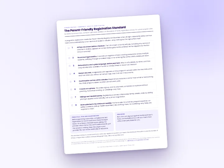 The Parent-Friendly Registration Standard, a one-page PDF