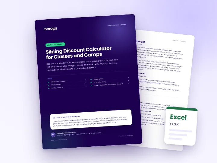 Cover and a sample page of the Sibling Discount Calculator