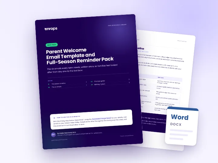 Cover and a sample page of the Parent Email Pack