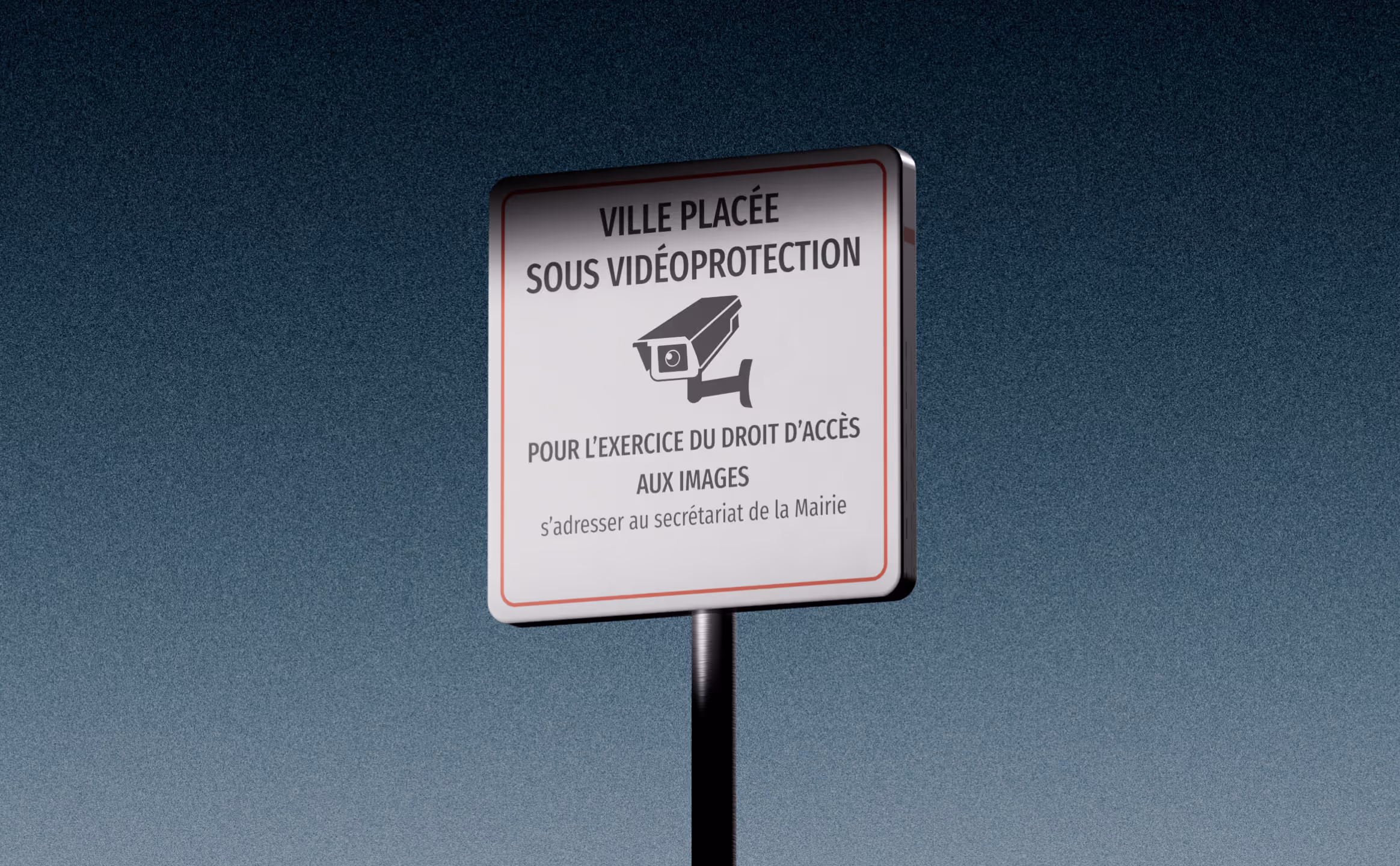 Panneau indiquant que la ville est sous vidéoprotection avec un dessin de caméra de surveillance.