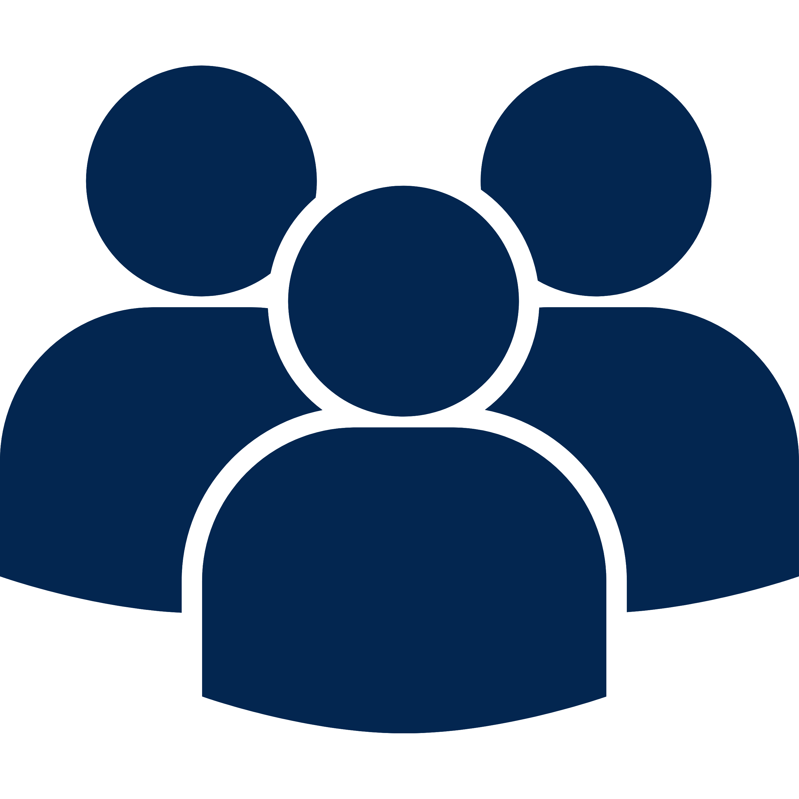 Icon of three solid dark blue human figures representing a group or community.