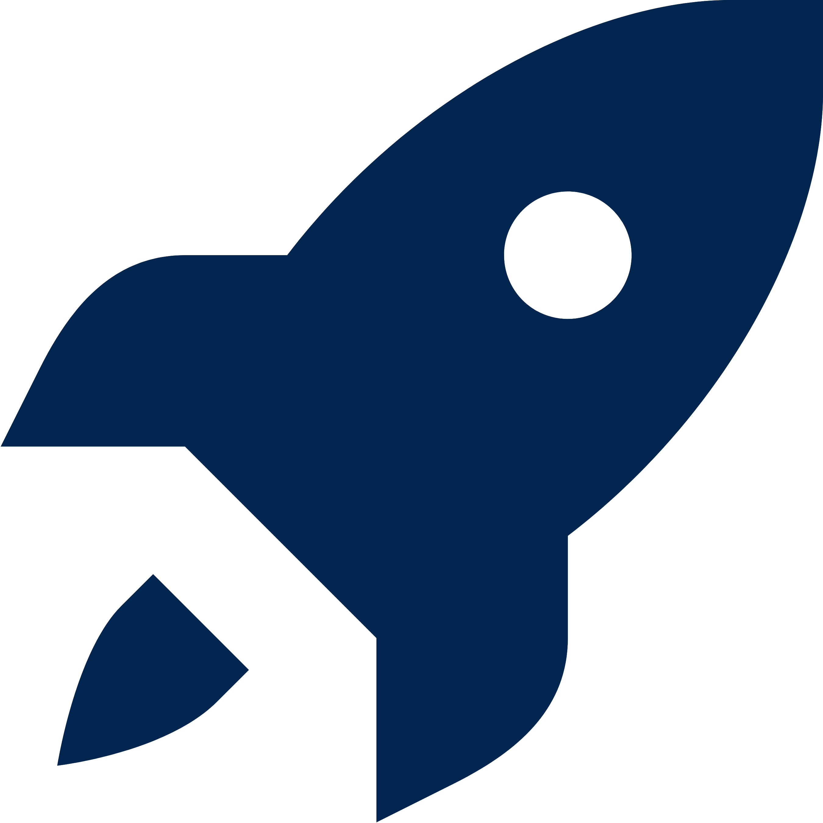Simple dark blue rocket icon facing right on a transparent background.