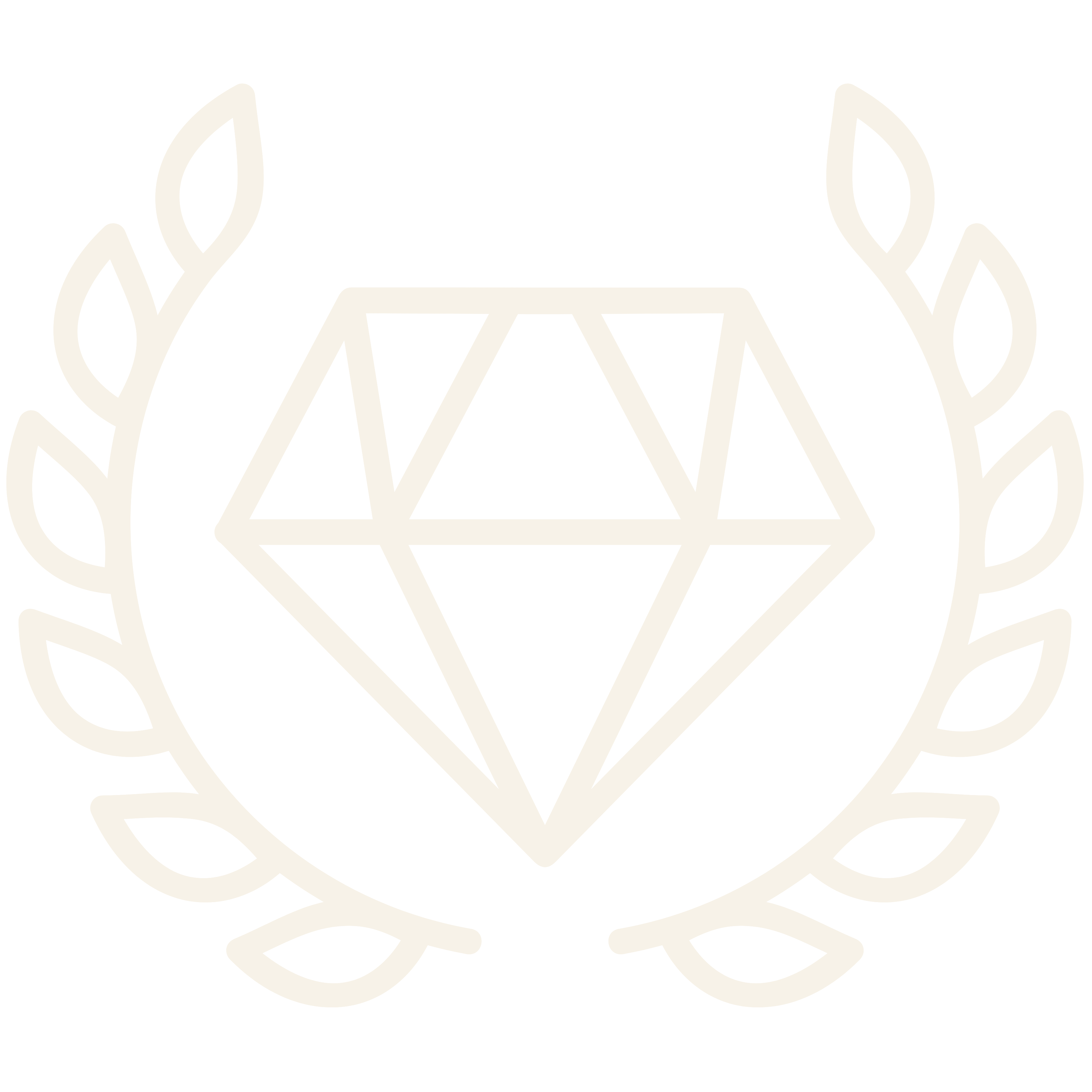 Outline of a diamond shape framed by two curved branches with leaves.
