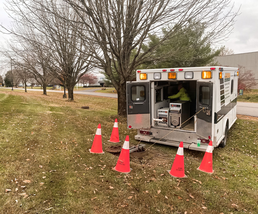 CCTV pipe inspection service truck on site