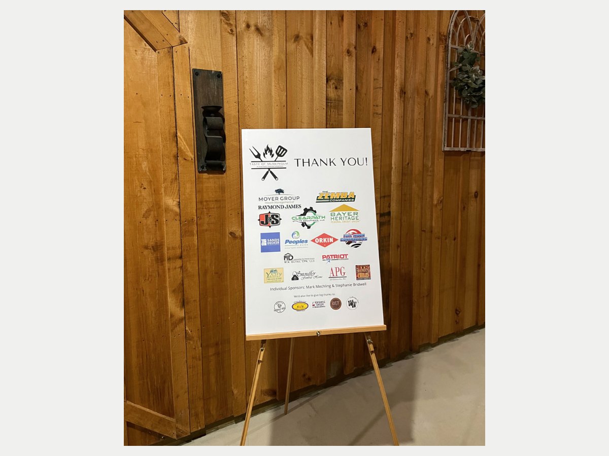 Taste of Muskingum sponsor thank you board featuring The Zemba Companies