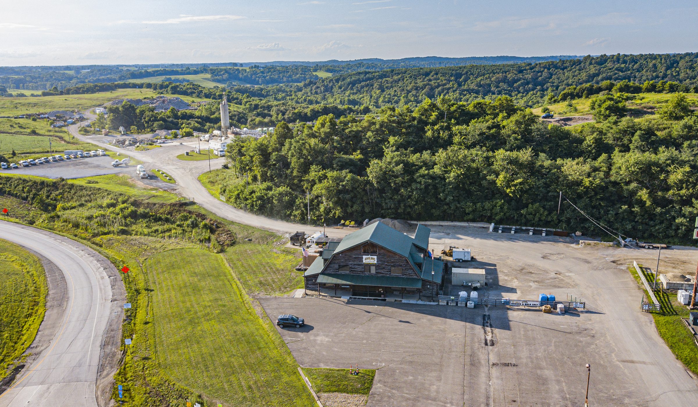 Aerial view of the Adams Bros Concrete headquarters and facility