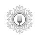 Czarny monogram litery V i C otoczony dekoracyjnym ornamentem.