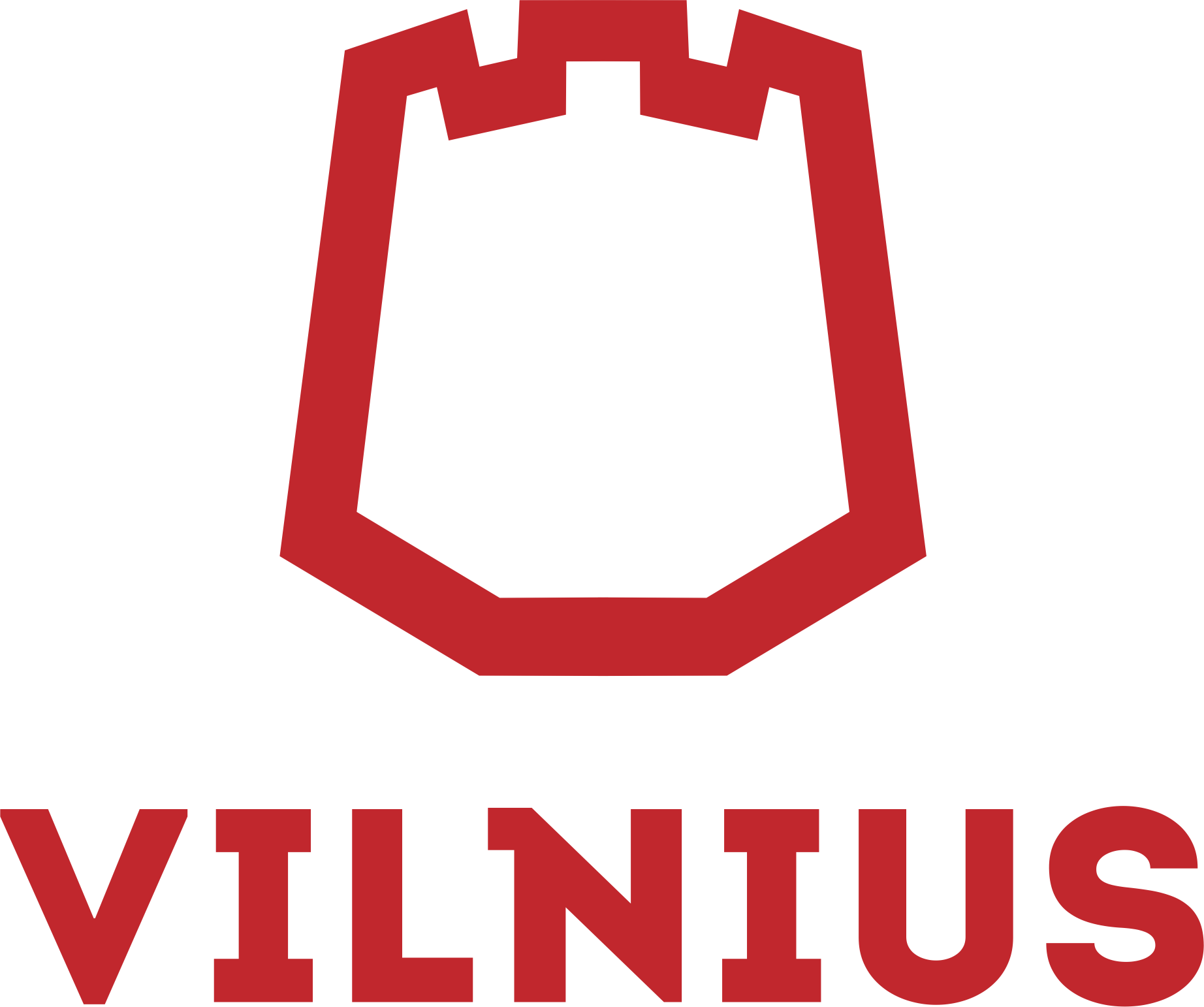 Red stylized castle tower icon above the word VILNIUS in capital letters.