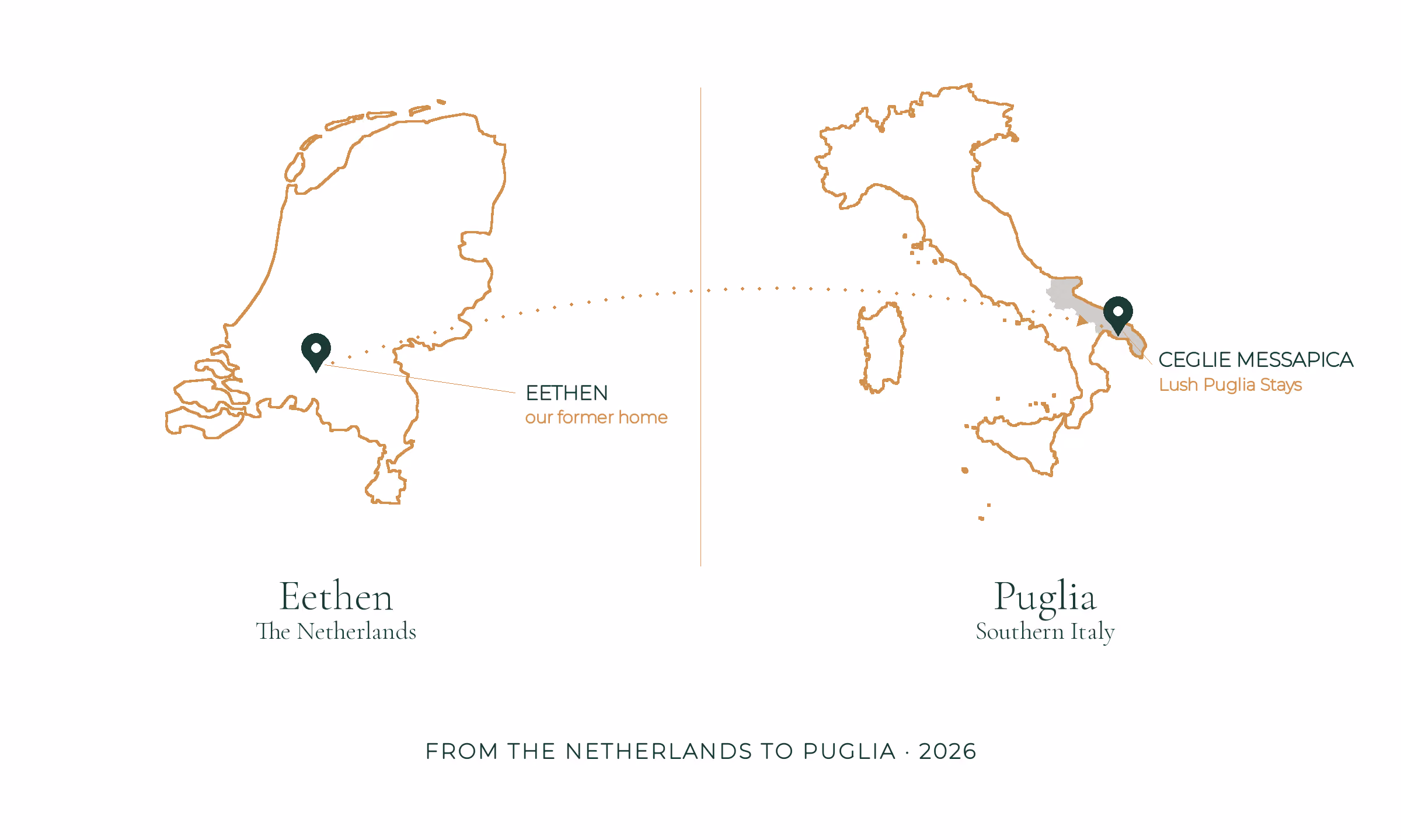 Map showing Ceglie Messapica in Puglia, with Bari and Brindisi airports and nearby towns.