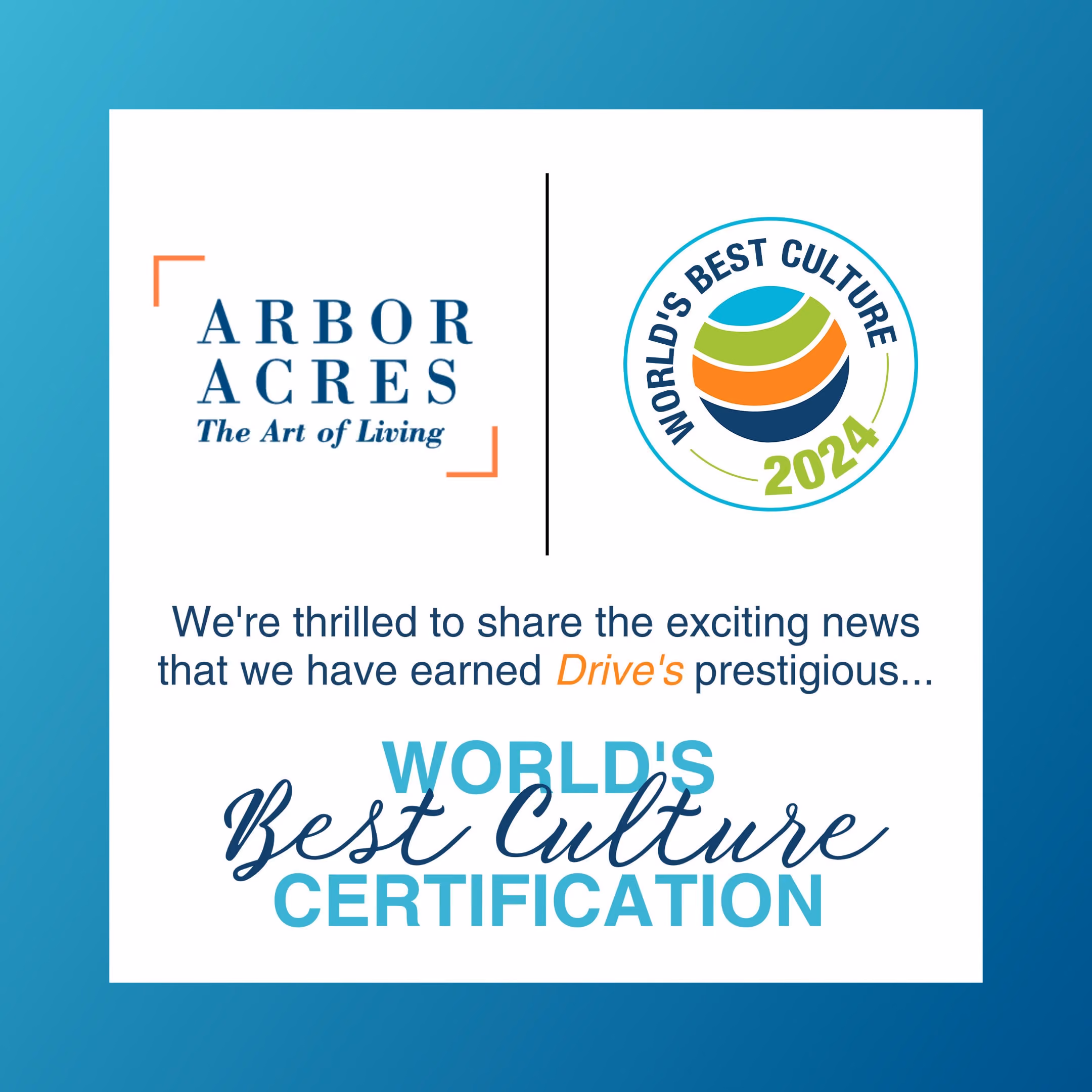 Arbor Acres Earns Drive's World's Best Culture Award for 2024