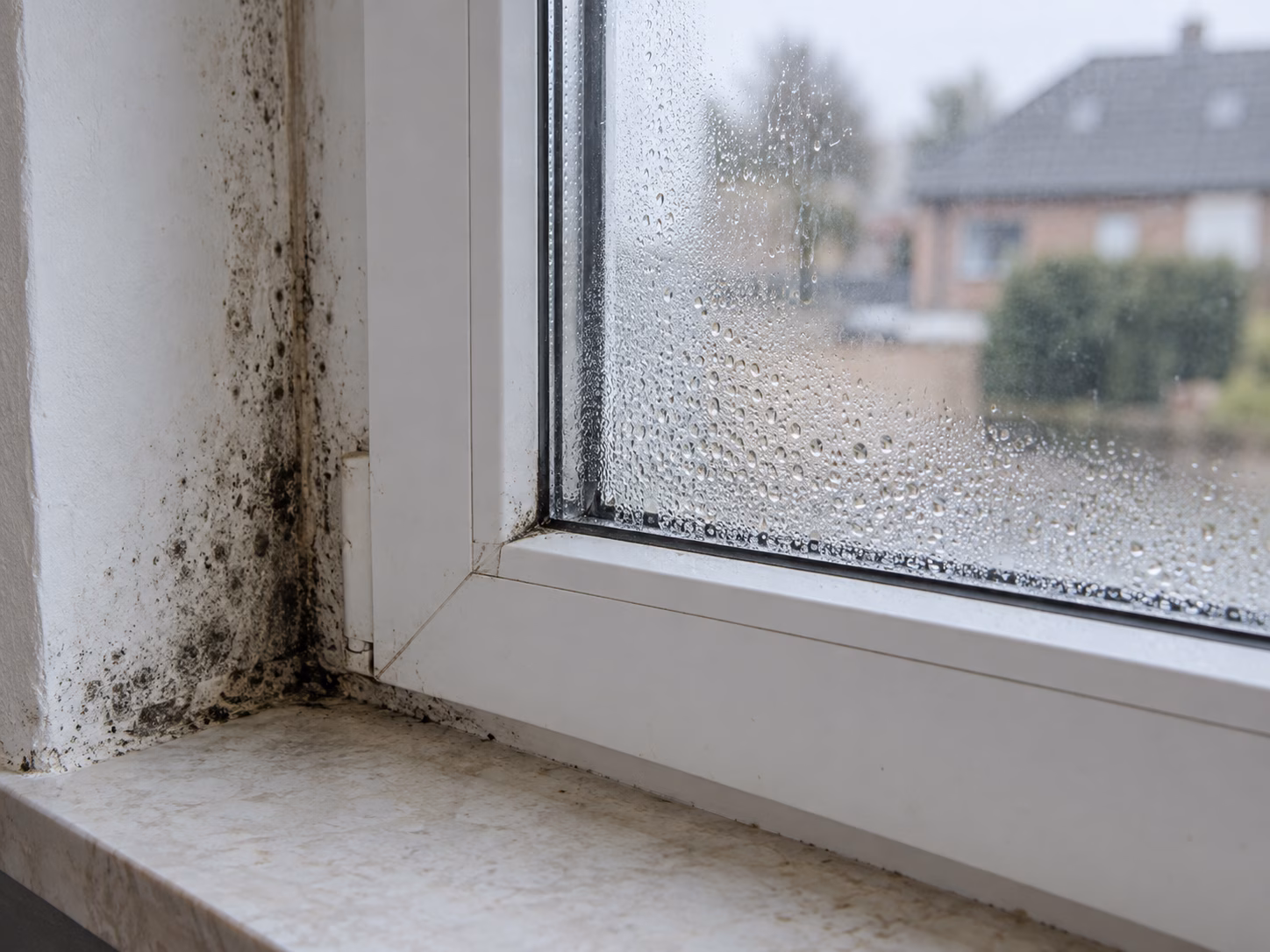 Voorbeelden van schimmel op muren, ramen, in de slaapkamer en badkamer