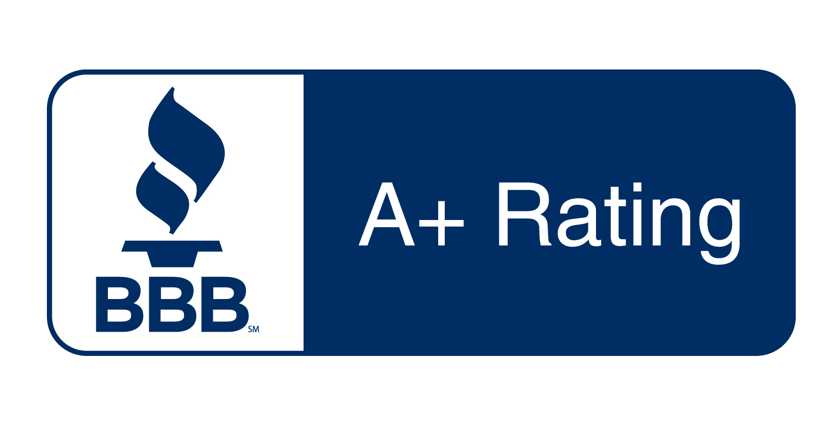 Better Business Bureau logo with A+ rating displayed on a dark blue background.