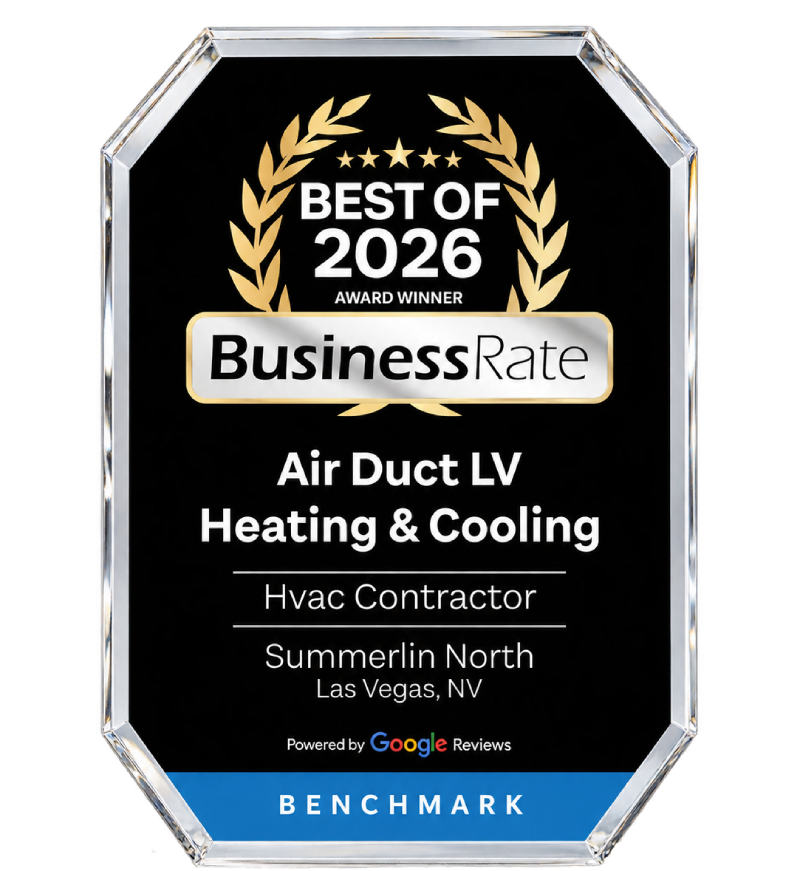 Two award plaques for Business Excellence in Air Duct LV Heating & Cooling with a laurel wreath and the text 'Best of 2023' and 'Best of 2025' displayed, recognizing private contractors in Smithtown, NY.