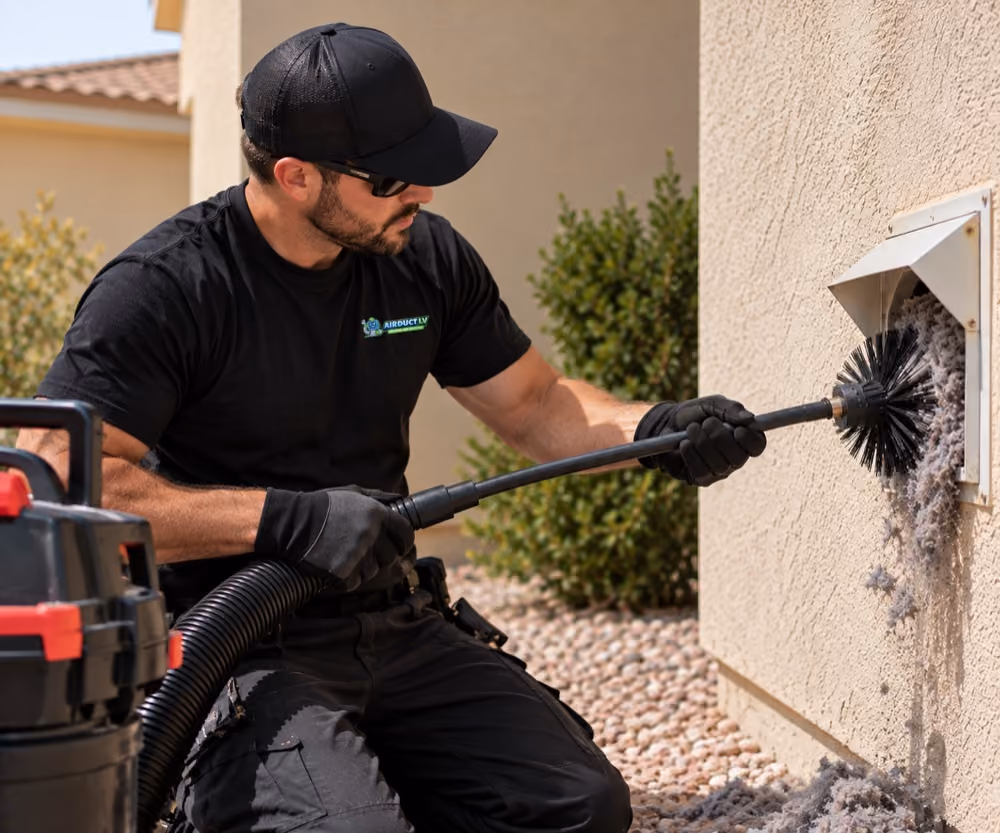 Air Duct LV technician cleaning a dryer vent duct.
