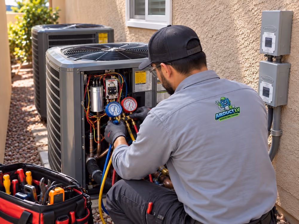 Air Duct LV technician performing an air conditioning tune-up.
