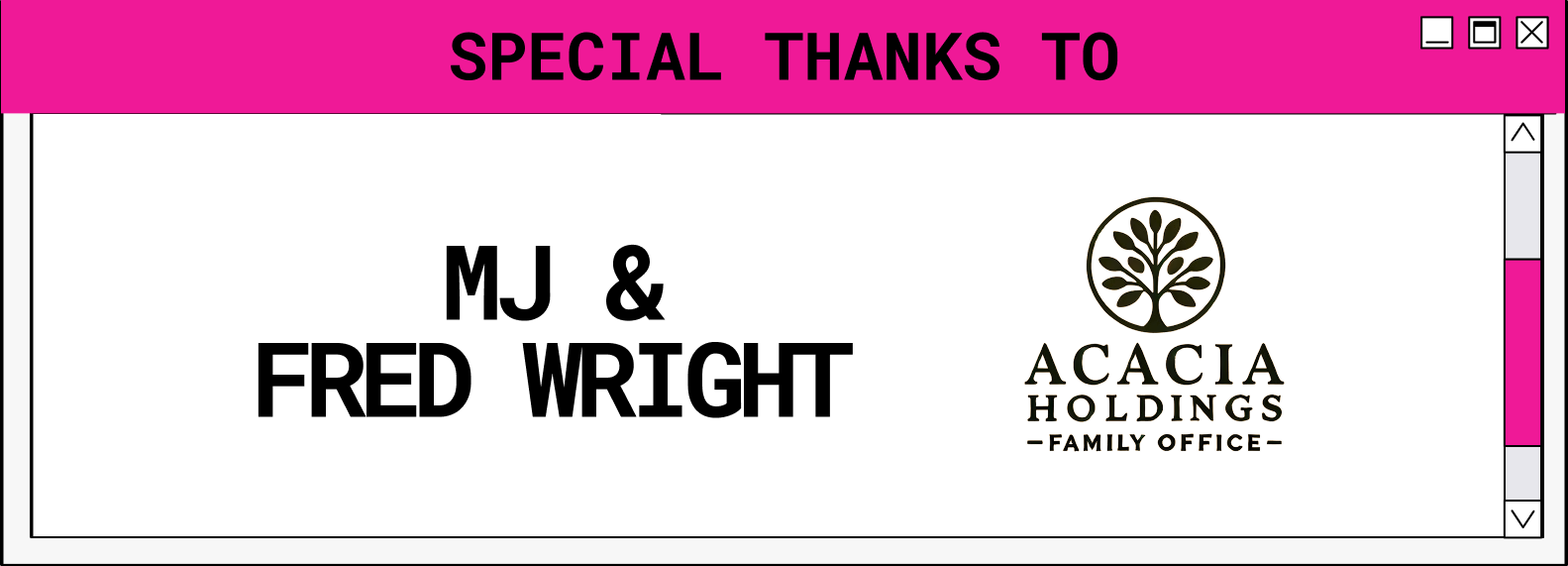 Recognition box featuring the names MJ & Fred Wright and the Acacia Insurance Family Office logo.