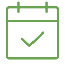 Green calendar icon with a checkmark in the center.