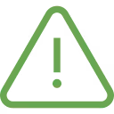 Green triangular warning sign with an exclamation mark inside.