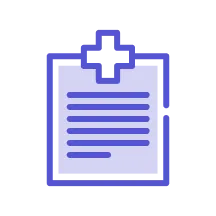 Clipboard with a medical cross symbol and blue lines representing text.