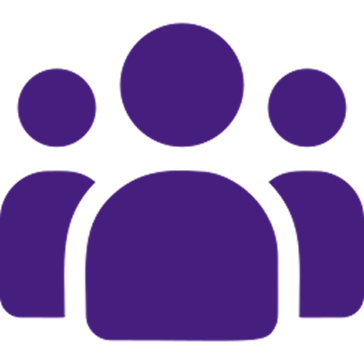 Three purple user icons representing a group of people with one in front and two behind.