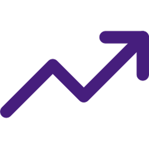 Purple arrow zigzagging upward to the right symbolizing growth or increase.