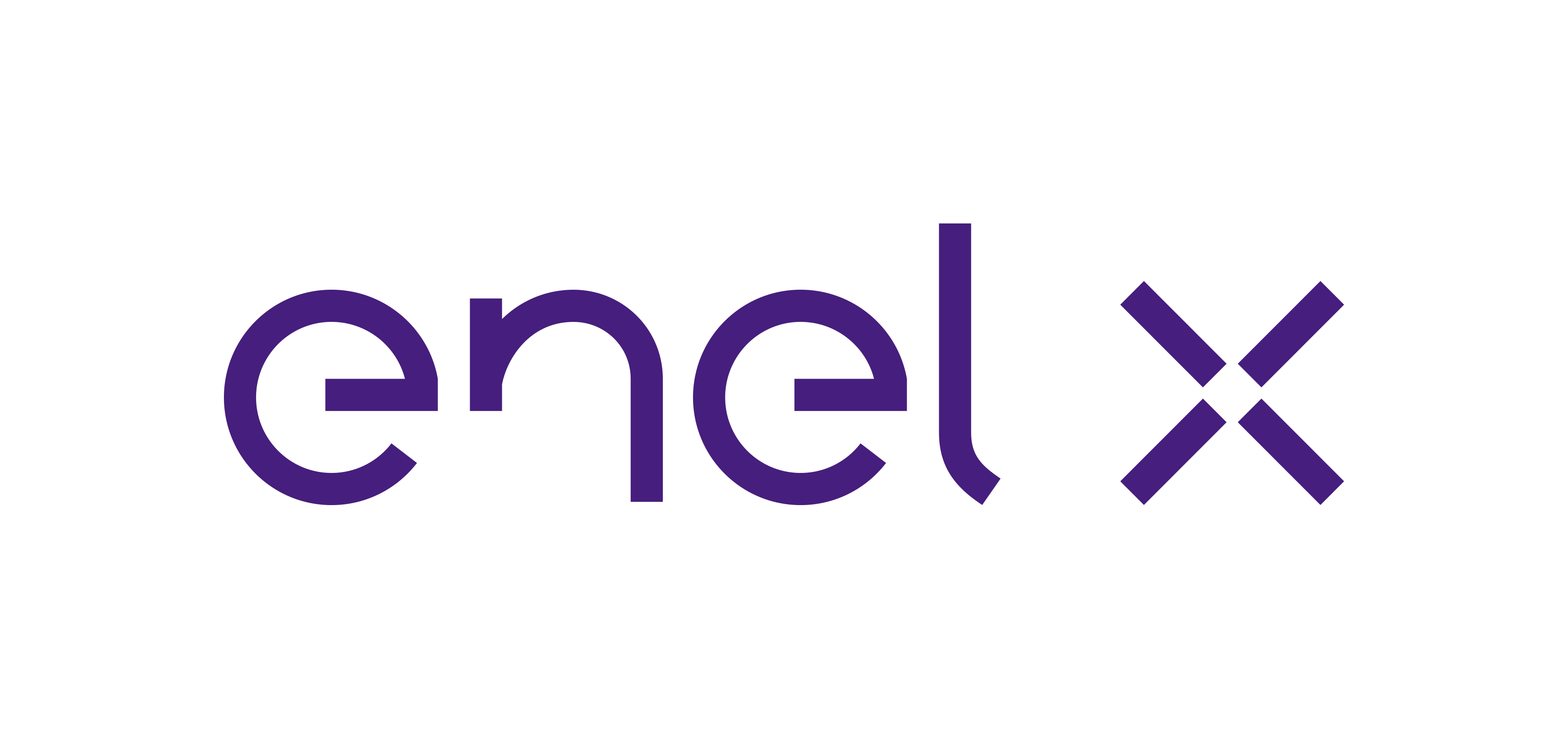 Enel X logo with stylized purple text and an 'X' symbol on a transparent background.
