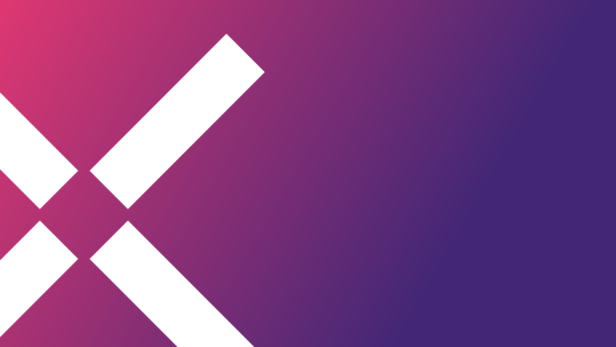 Abstract white geometric shapes forming an angled design over a purple to pink gradient background.