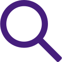 Simple purple magnifying glass icon on white background.