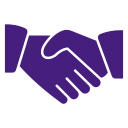 Two purple hands shaking in a handshake icon.