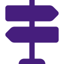 Purple road signpost with two directional arrows pointing left and right.