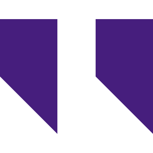 Pair of stylized purple straight quotation marks on a white background.