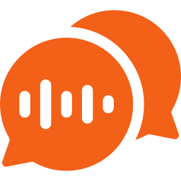 Two overlapping orange speech bubbles with sound wave lines in the front bubble.