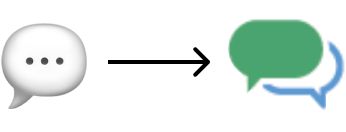 Two speech bubbles: a white one with ellipsis and overlapping blue and green chat bubbles.