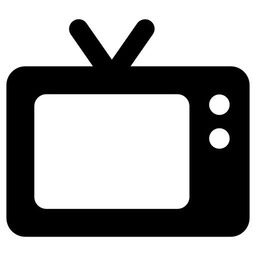 Black silhouette icon of a classic television with antenna and screen frame.