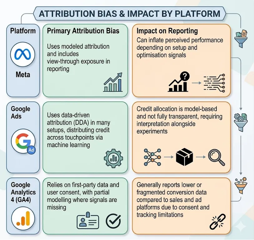 Attribution bias and impact by platform