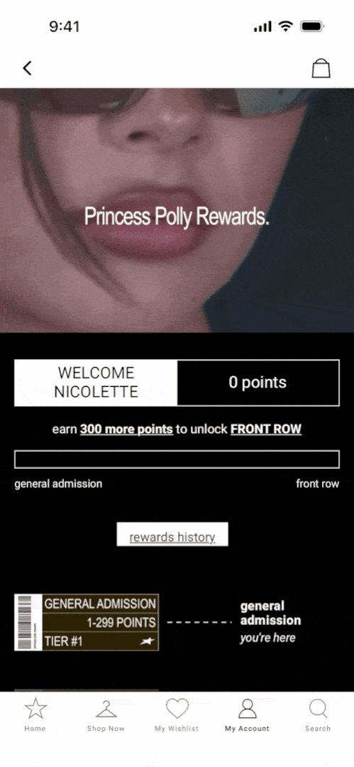 Princess Polly: Account Page