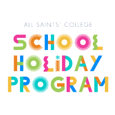 Colorful text logo for All Saints' College School Holiday Program with playful sunburst and swirl designs.