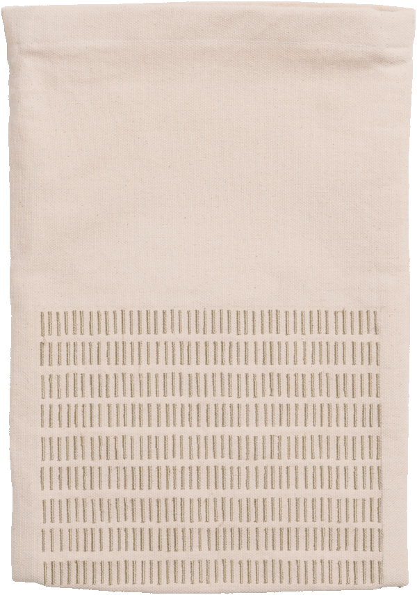 A looping GIF showcasing the stitched pattern applied to a reusable fabric grain bag. The subtle movement emphasizes the texture, rhythm, and repeated linear motif across the neutral textile surface while highlighting the handcrafted and tactile qualities of the packaging design.
Photography by Tommy-Paul Keo