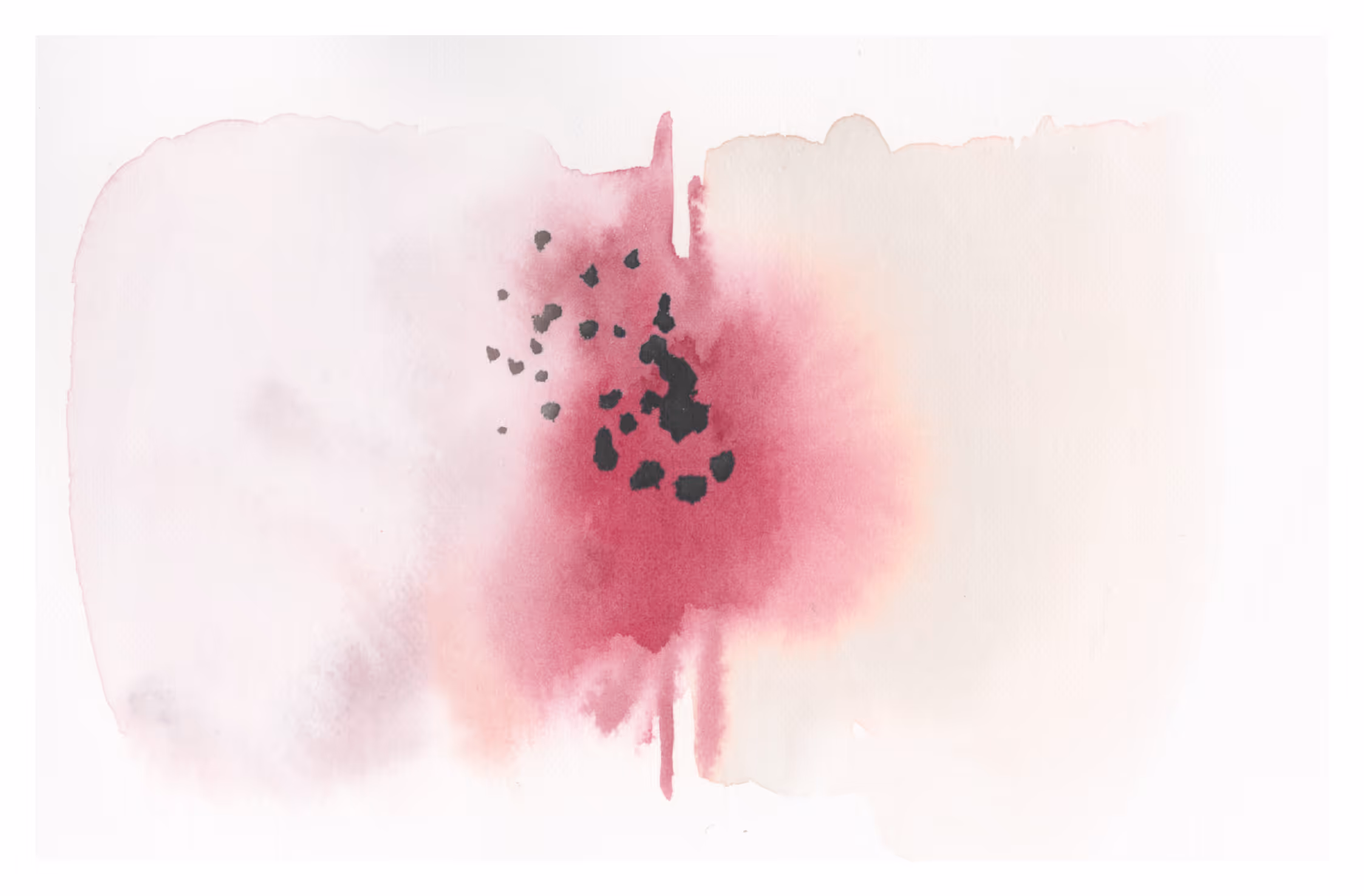 Abstract watercolor studies inspired by the tension and psychological intensity of Les Bonnes. Expanding washes, dark splatters, and mirrored forms suggest conflict, instability, and emotional pressure, while layered pigments and bleeding edges create a sense of distortion and unease.

Mark-making by Amy Yi