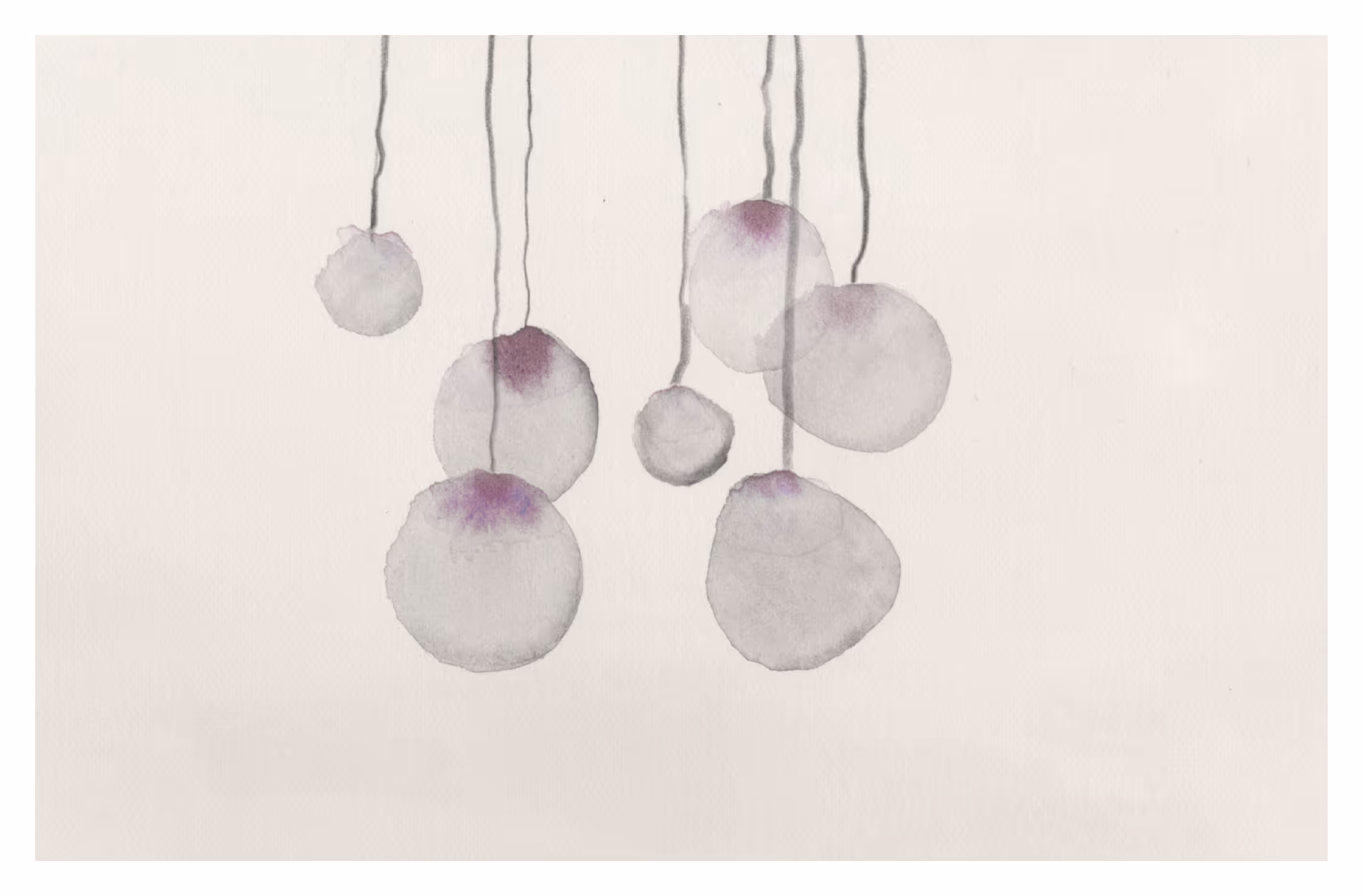 Watercolor studies inspired by the rhythm and movement of ping pong. Circular forms connected by thin lines suggest the back-and-forth motion of the ball, while variations in tone and transparency create a sense of speed, repetition, and impact.

Mark-making by Amy Yi