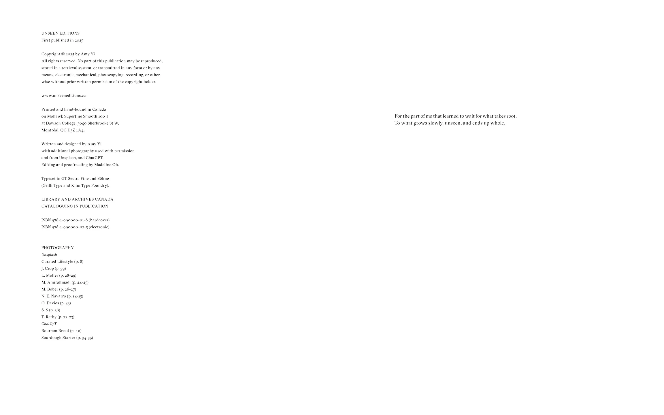 Cookbook colophon