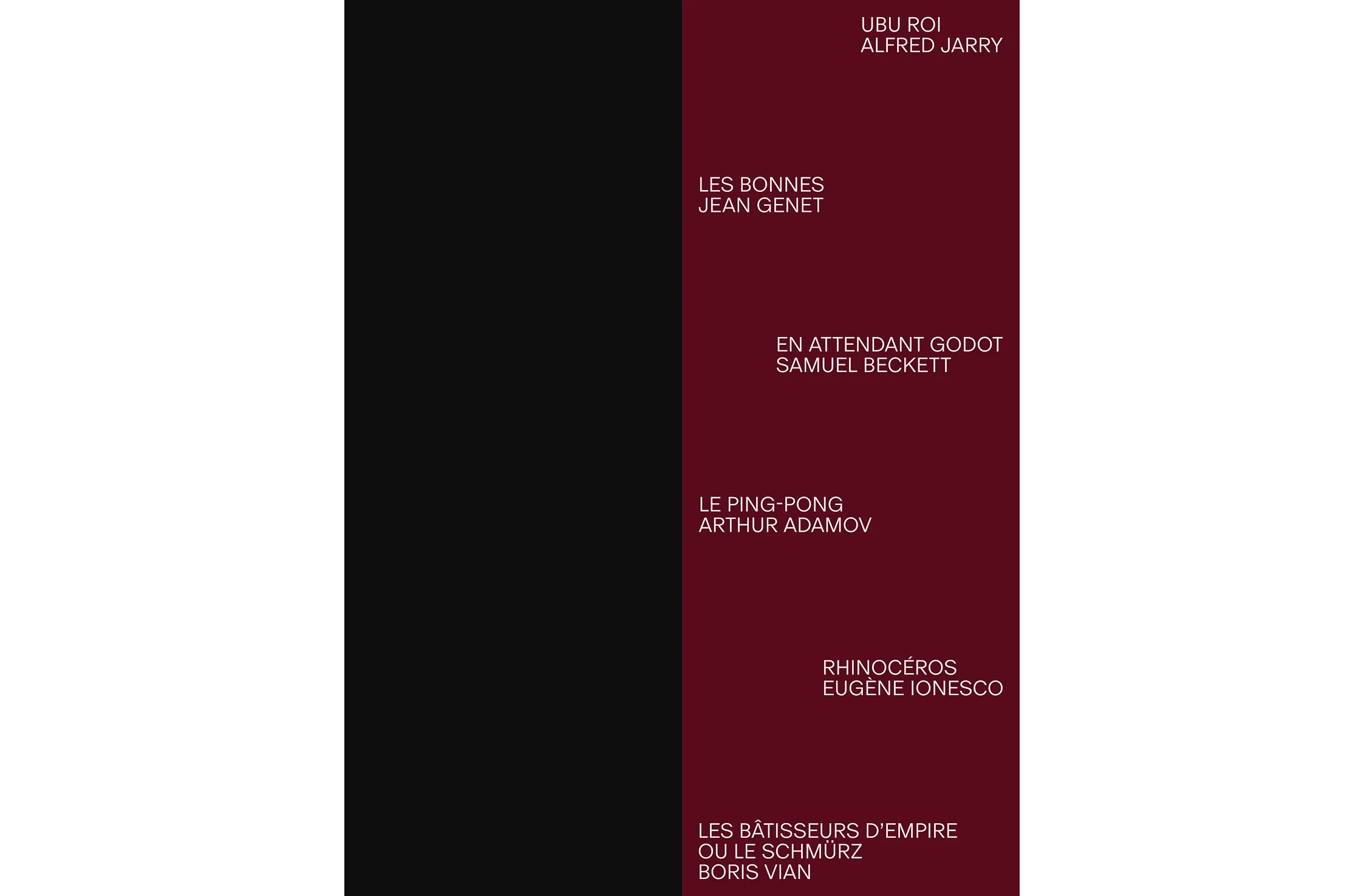 An accompanying booklet containing information on the theatre of the absurd, featured plays, mission and values, venue details, and visitor information.